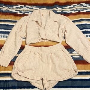 Free People Cream Textured Set